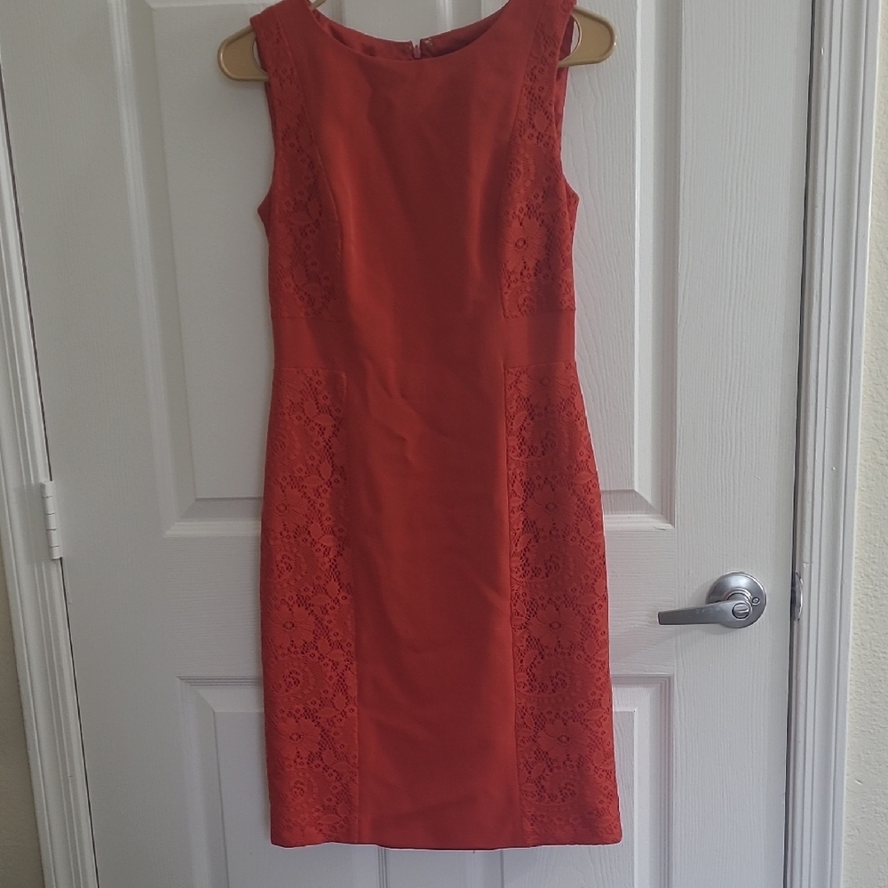 Adrianna Papell Pink Sheath Midi Dress Scoop Neck Sleeveless